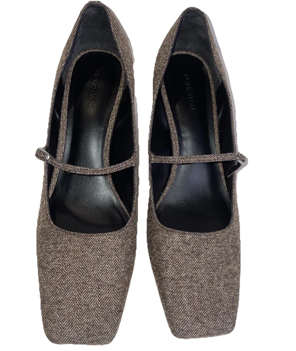 Nordstrom Madyson Mary Jane Pump Brown Herringbone Sz 9.5